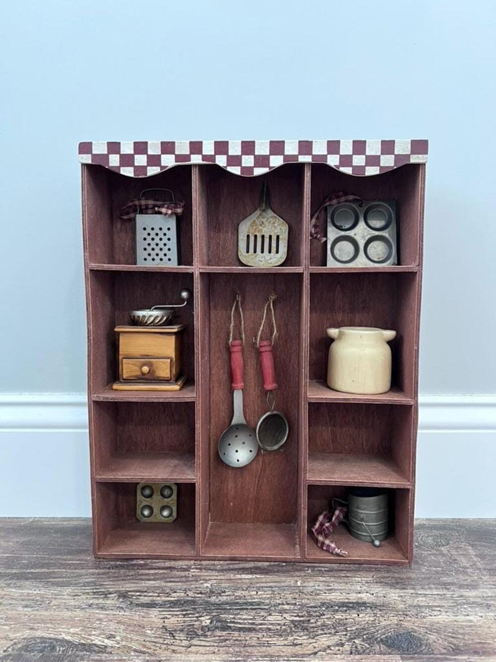 Vintage Country Shadow Box Wall Shelf with Accessories, Trinket Display